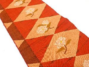 手織り紬　幾何学に花模様織り出し名古屋帯